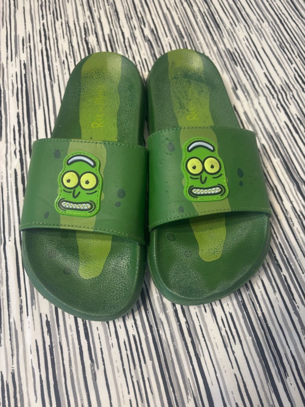 Green Cartoon Slide Sandals for Women - Pickle Graphic